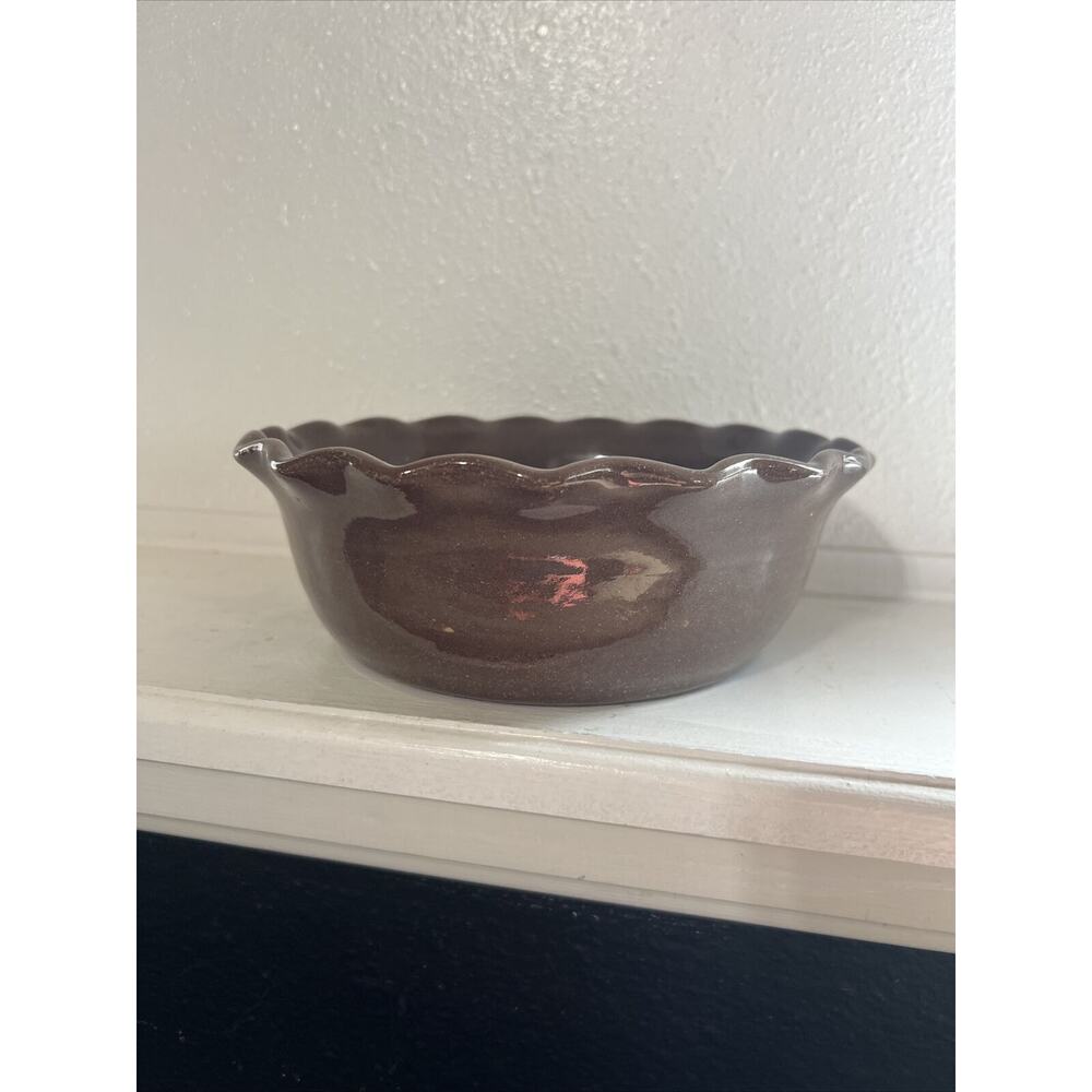 Handmade Brown Pottery Baking Dish Ruffled Edge - Picture 4 of 5